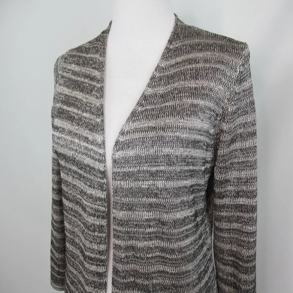 NIC+ZOE Silver & Black Open Front Knit Cardigan Women’s Size Medium